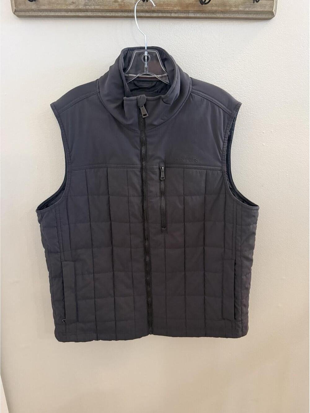 Orvis Mens Vest L Gray Quilted Full Zip Up Outdoor Hiking Lined Insulated